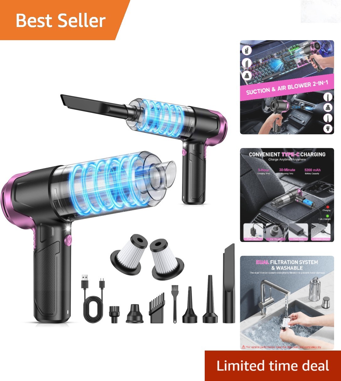 Handheld Car Vacuum Cleaner 10000PA Cordless Portable 120W HEPA Filter gallery