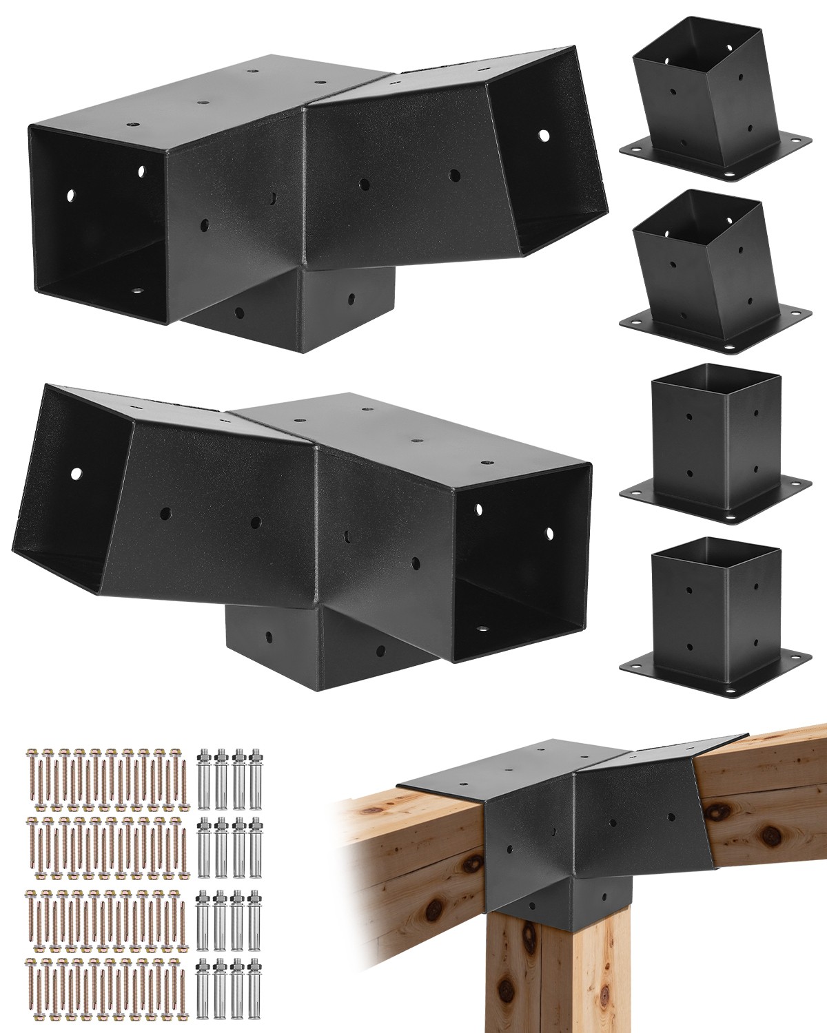 VEVOR 4x4 Inch Pergola Bracket Kit Inner 3.5x3.5 3-Way Slanted Brackets DIY Post gallery