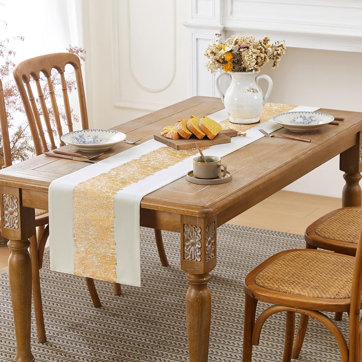 Metallic Cotton Linen Table Runner 13x48 Inch Gold Striping Wedding Decor gallery
