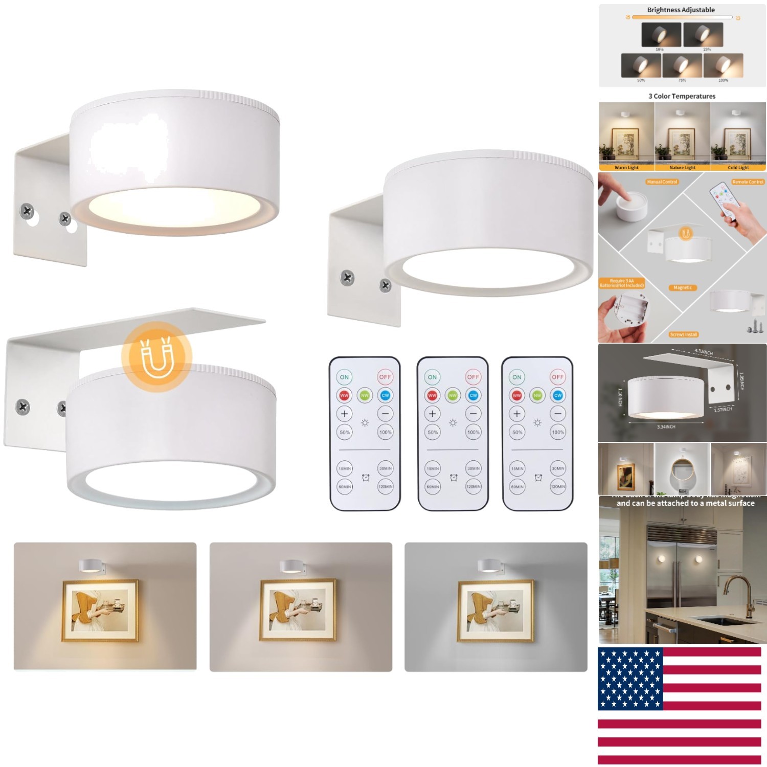 Elegant Wireless Picture Lighting - 3 Pack Battery Operated LED Gallery Lights gallery