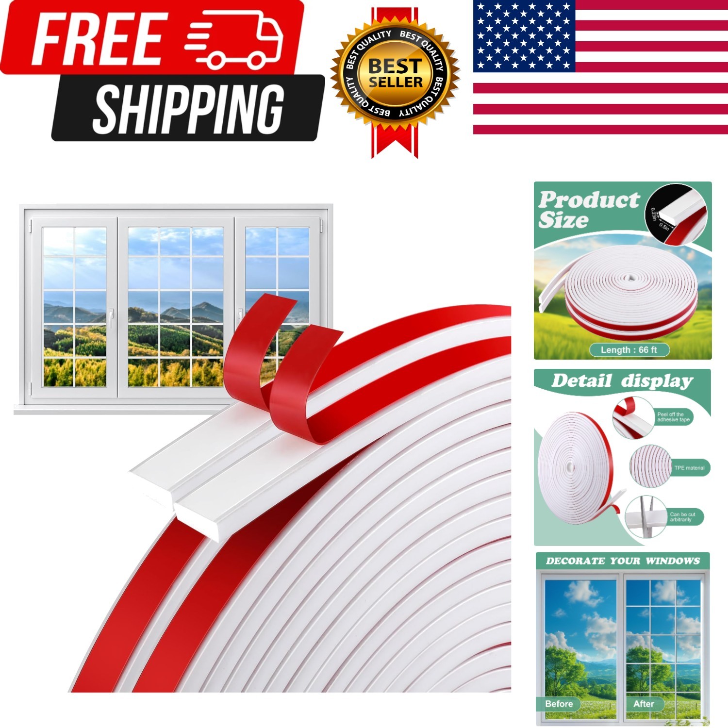66 Ft Window Grille Inserts Grid Kit- TPE Self-Adhesive Peel and Stick Trim M... gallery