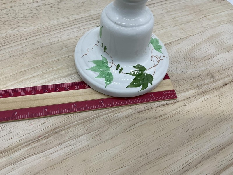 Hand Painted Ceramic Candlestick Holder Ivy Vine Green White Candle Holder gallery