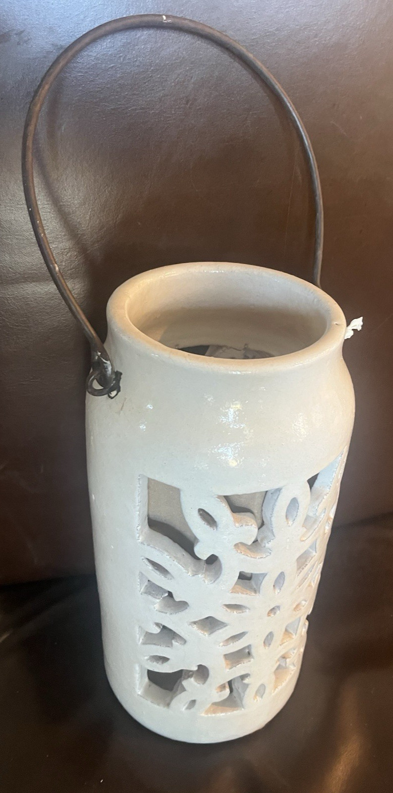 Pottery Barn snowflake punched ceramic lantern small luminary Christmas New gallery