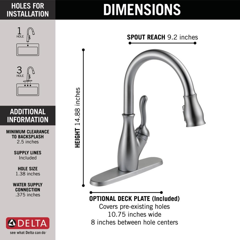 Delta Leland Pull-Down Kitchen Faucet Arctic Stainless-Certified Refurbished gallery