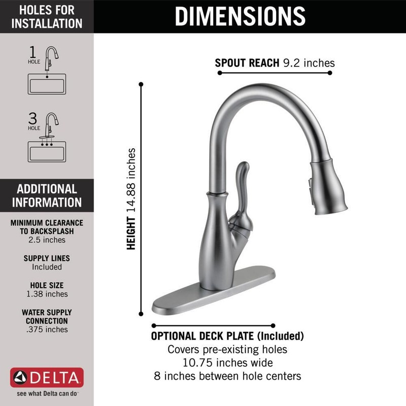 Delta Leland Pull-Down Kitchen Faucet Arctic Stainless-Certified Refurbished gallery