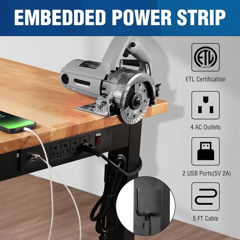 WORKPRO 48" Adjustable Workbench, Rubber Wood Top Heavy-Duty Workstation gallery