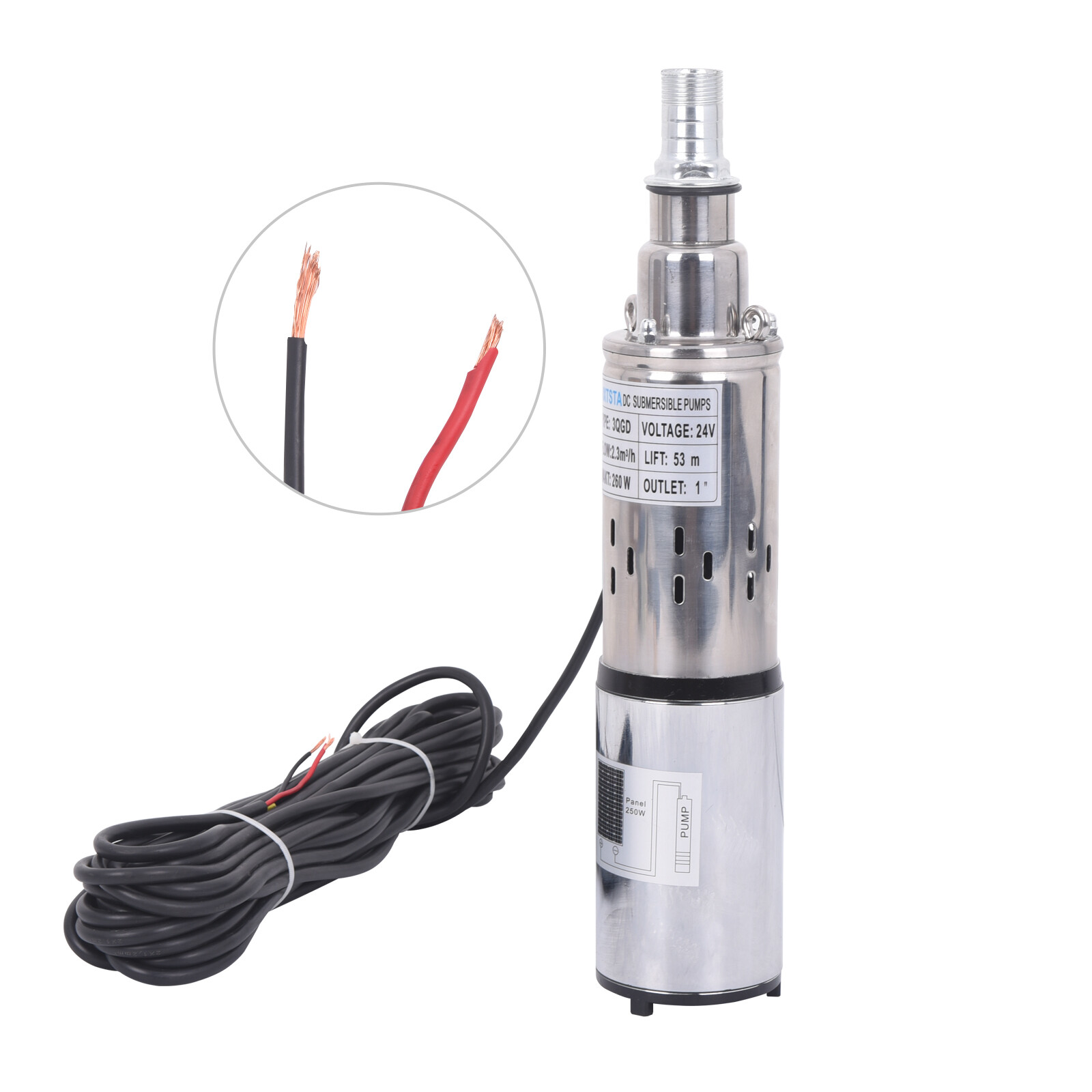 Solar Submersible Well Pump Deep Well Pump Stainless Steel 24V 260W 1" Outlet gallery