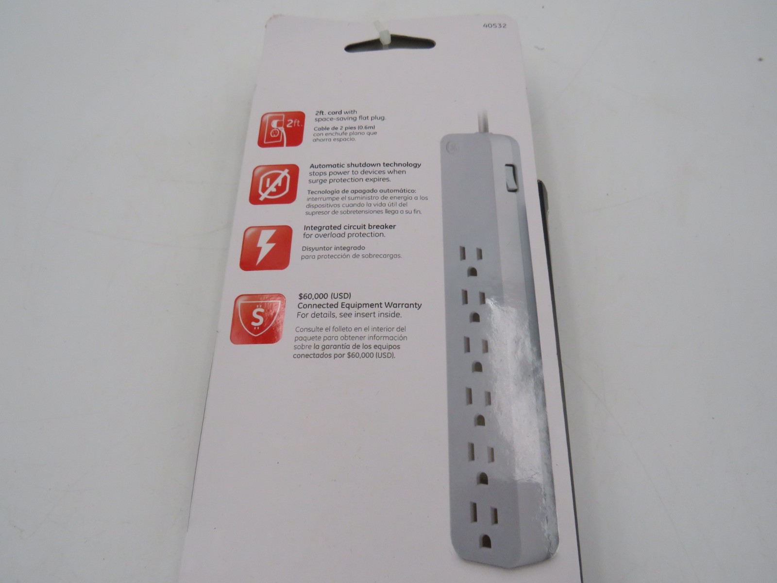 GE Pro 6-Outlet Surge Protector 2 Ft Extension Cord 620 Joules Strip NEW gallery