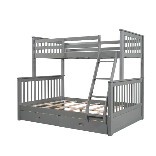 Twin Over Full Bunk Bed W/ Storage Drawers Wood Platform Beds Bedroom Furniture gallery