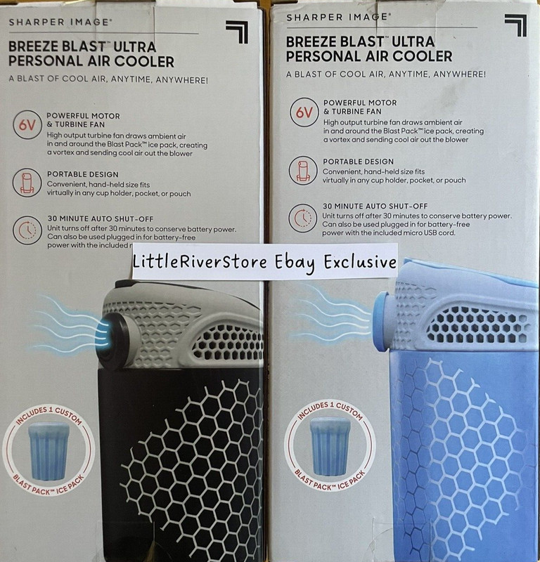 2 x BREEZE BLAST Sharper Image Personal AIR Cooler BLUE+ BLACK Battery / USB NEW gallery