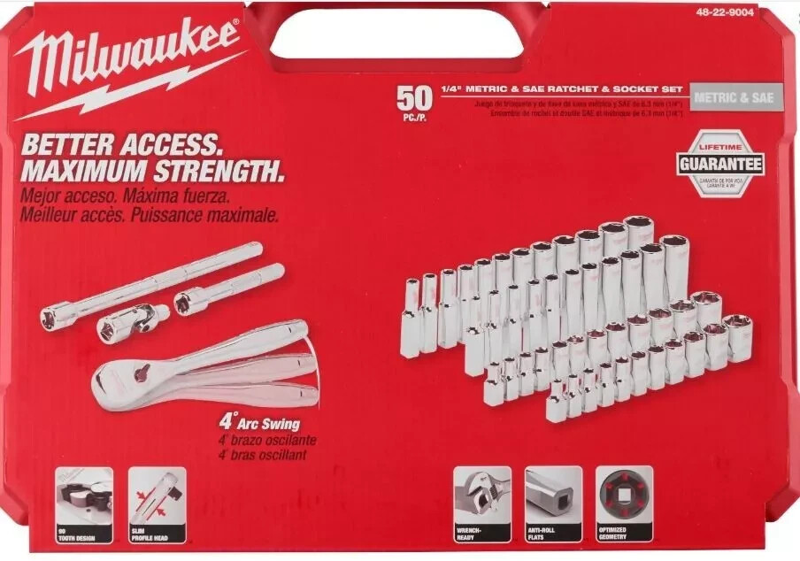 Milwaukee 48-22-9004 1/4 In Drive Socket Wrench Set Metric & Sae 50 Pieces gallery