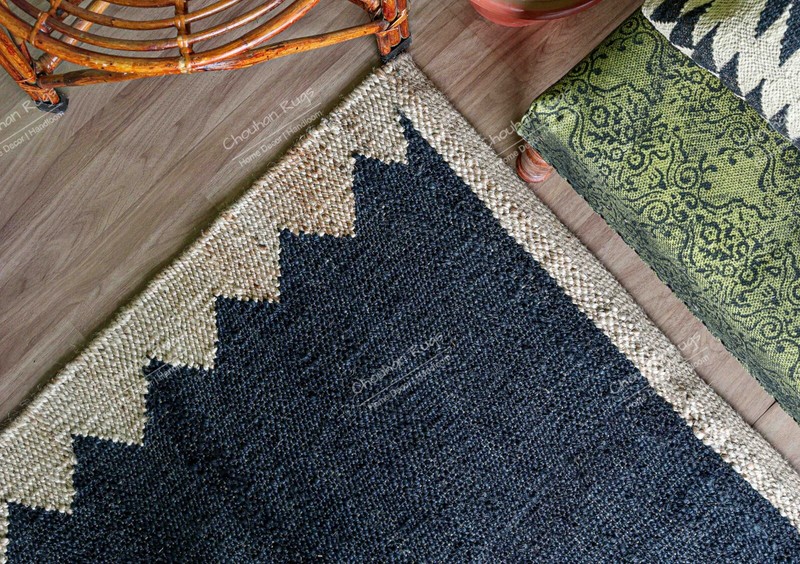 Indian Hemp Rectangle Jute Ru, Black With Beige Border Rug Vintage Rug Décor Rug gallery
