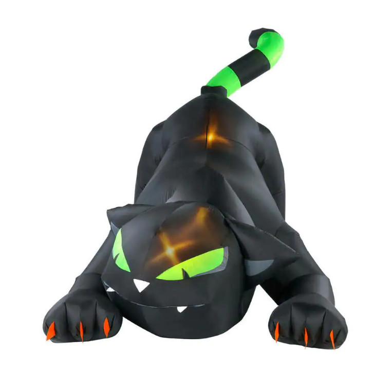 Gemmy 7 ft Animated Head Turning Crouching Black Cat with Green Eyes Inflatable gallery