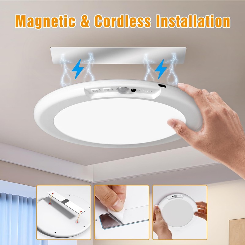 4Pack Rechargeable Motion Sensor Ceiling Light with Remote Wireless LED 3 Colors gallery