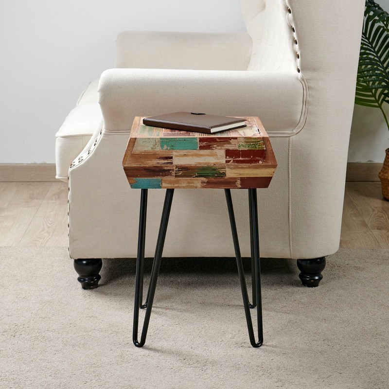 Greenage Side Table Solid Reclaimed Wood Accent Coffee End Table 3D Square gallery