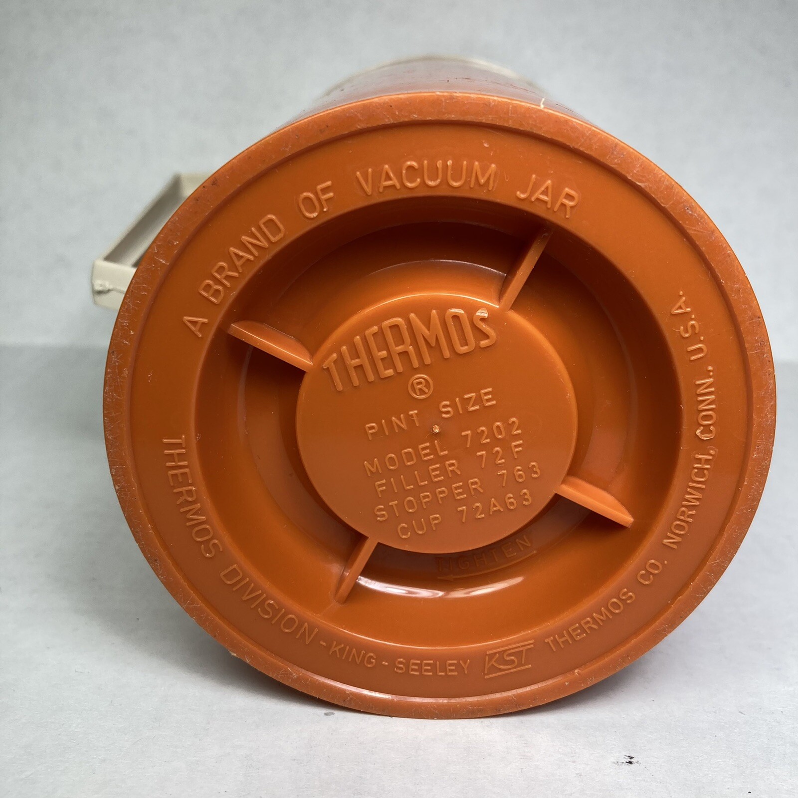 VTG Thermos Pint Size Model 7202 Orange Insulated Travel Thermos King Seeley USA gallery