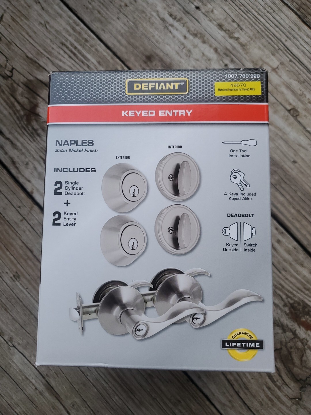 4 PACK Defiant Keyed Alike Entry 2 Deadbolts 2 Levers Set Naples Satin Nickel gallery