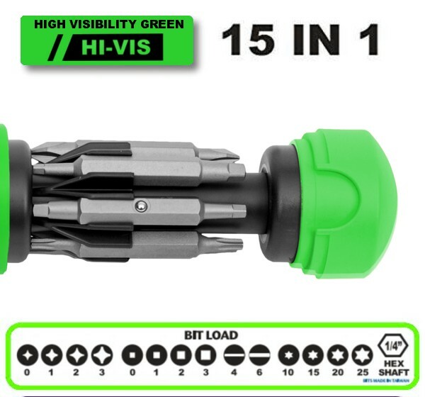 Megapro Hi Vis Original Multi Bit Screwdriver 15 in 1 High Visibility Green USA gallery