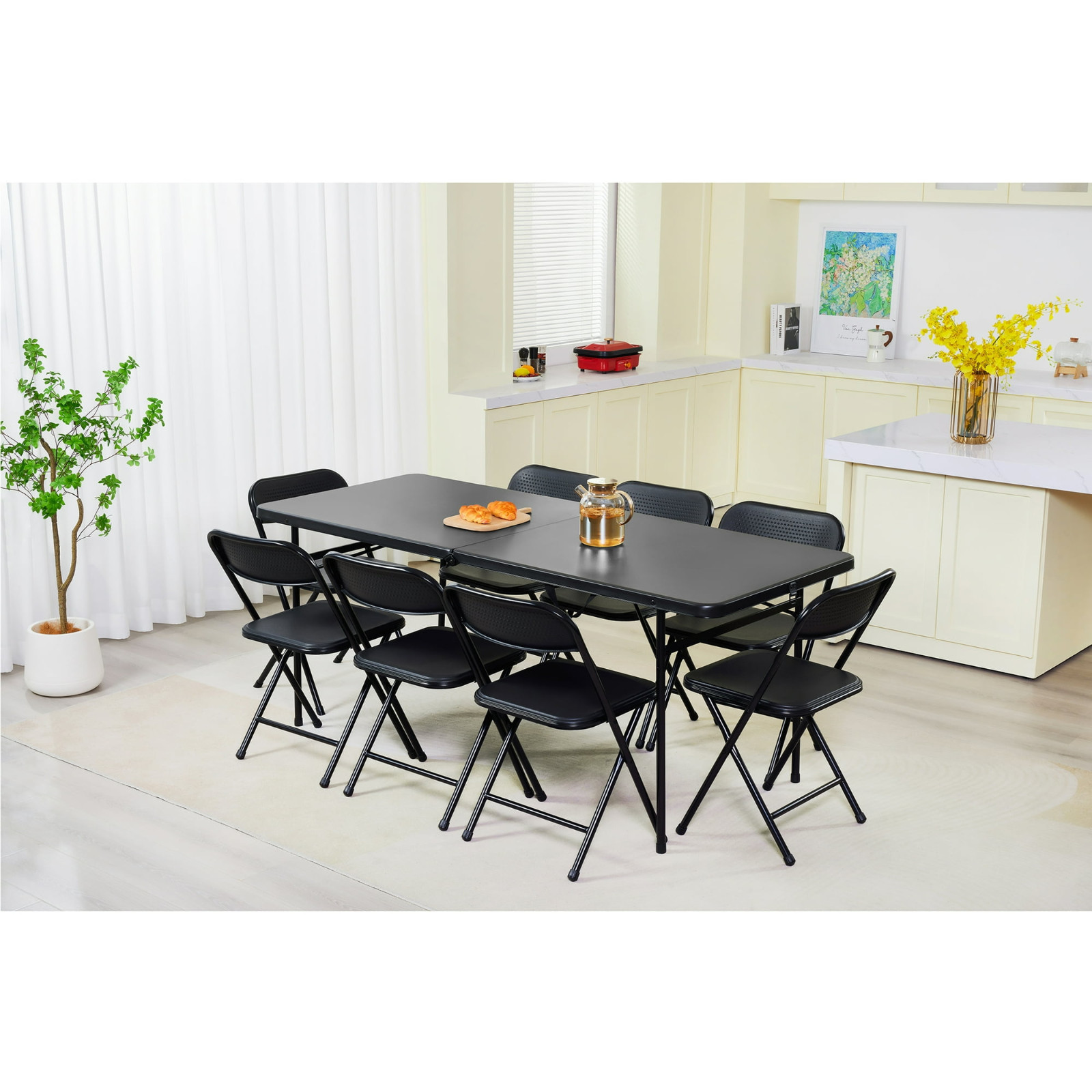 6 Foot Bi-Fold Plastic Folding Table, Black, W2 gallery