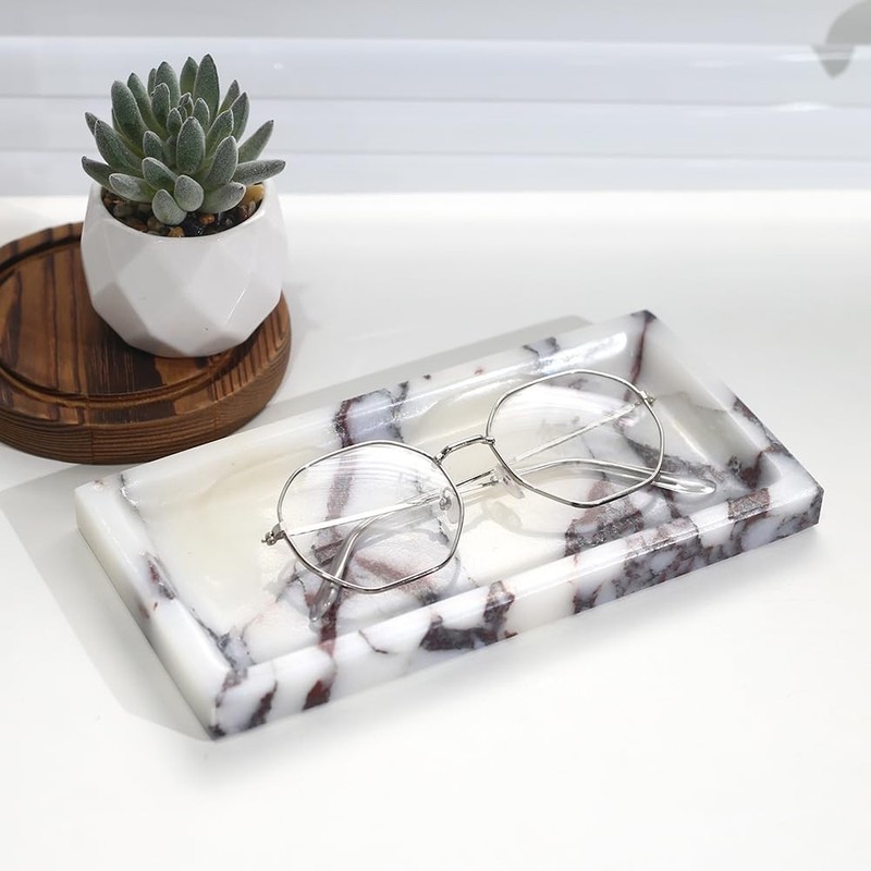 Small Marble Bathroom Tray, Real Marble Vanity Tray, Natural Stone Organizer ... gallery
