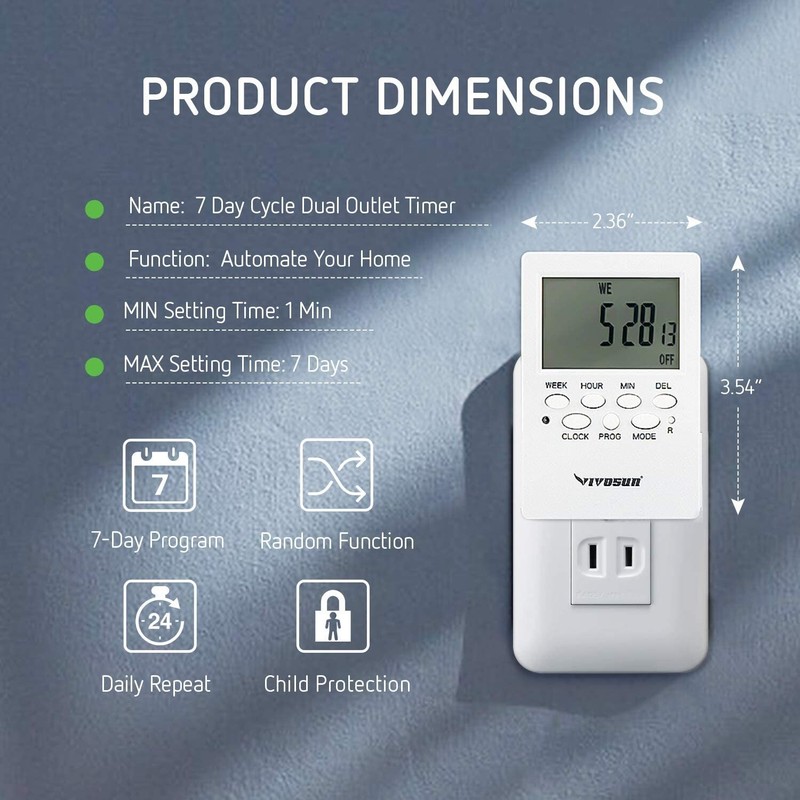 7 Day Timer Digital Programmable Electric Timer Indoor with Dual Outlet Switch gallery