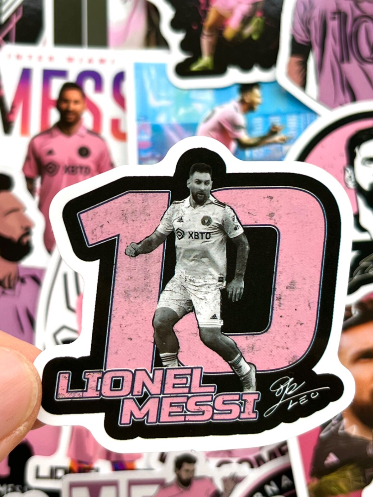 5-50 pcs Messi Inspired Stickers, Miami Pink World Cup Trophy Laptop Car Decals gallery