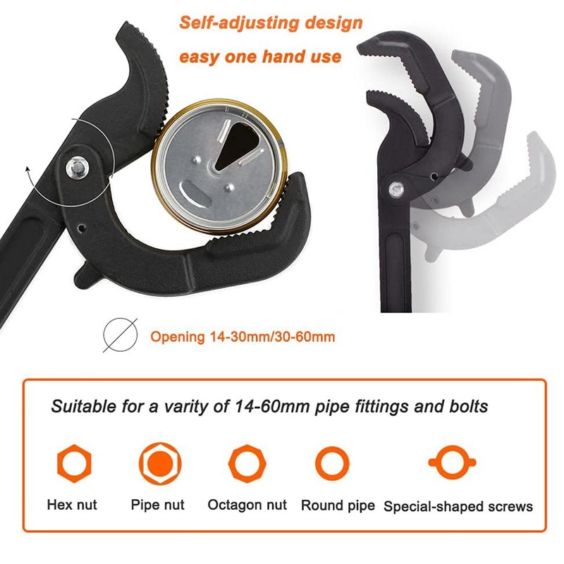 2pcs Multi-function Magic Wrench Self-Adjusting Spanner Power Grip Pipe Wrench gallery