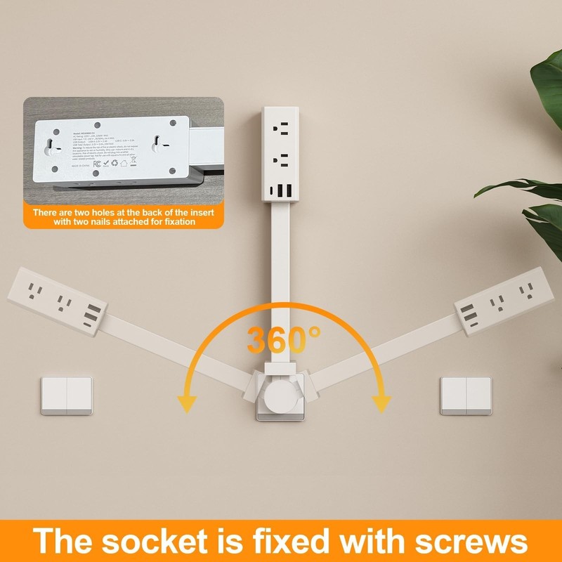 Telescoping Outlet Extender 360° Rotating Socket Expander 6 Outlets 3 USB Ports gallery