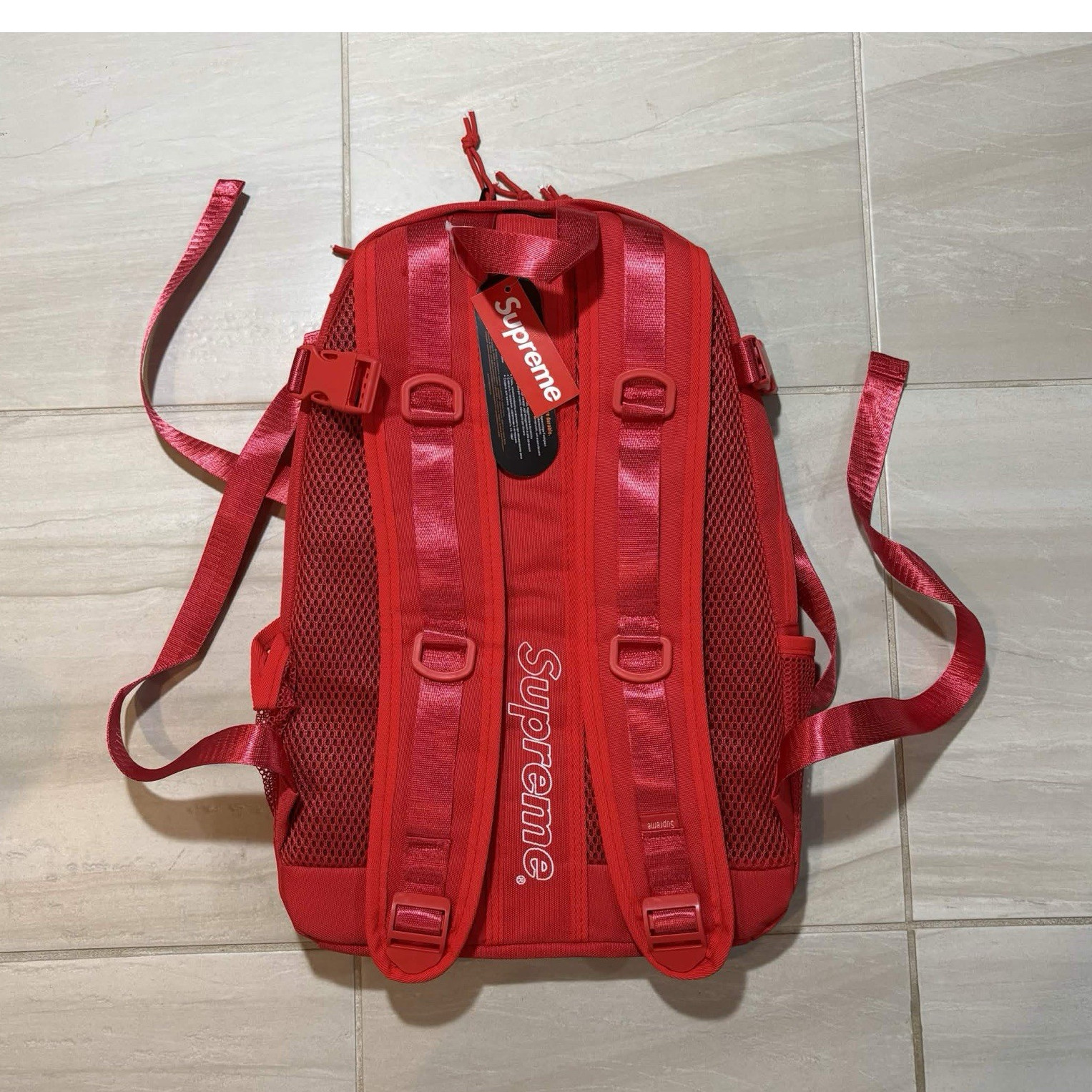 Supreme Red Hiking Backpack Mesh Pockets Padded Adjustable Straps Nylon