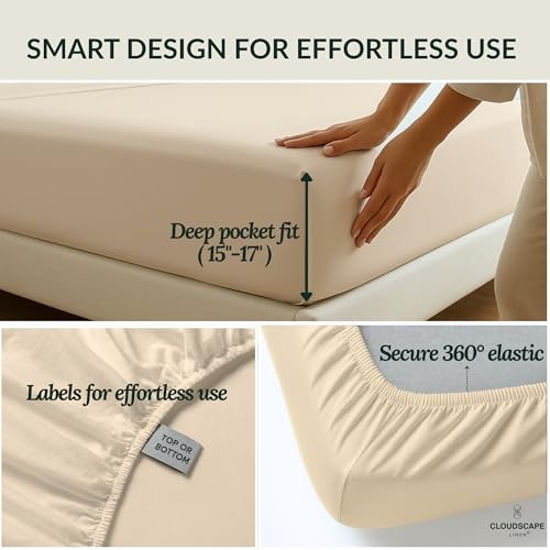 CLOUDSCAPE 100% Egyptian Cotton Sheets Size - Extra Deep Pocket Twin 03. Ivory gallery