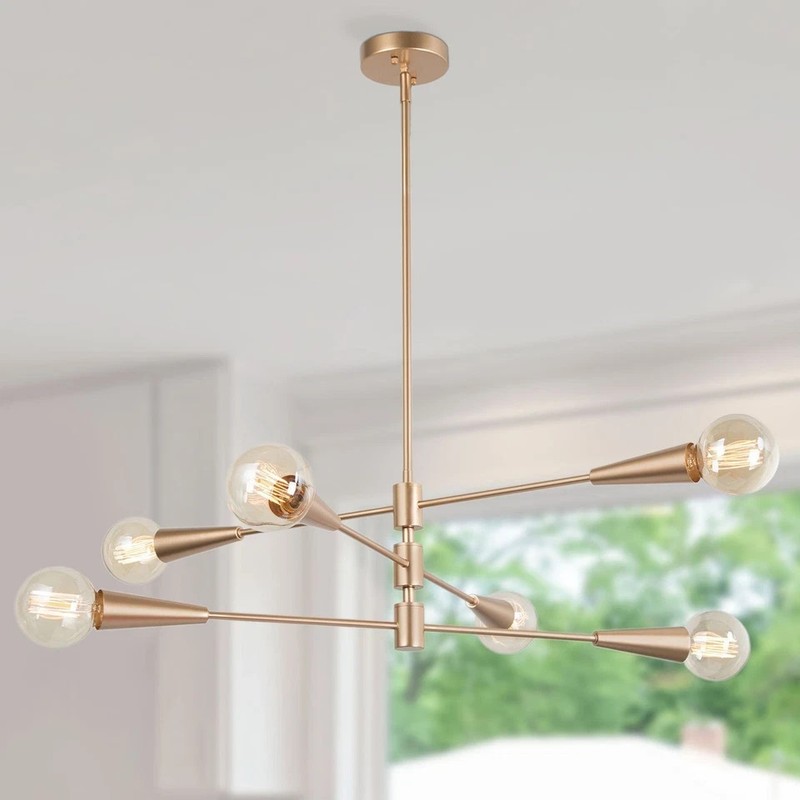 Uolfin Transitional Dining Room Chandelier 31 in. Modern Sputnik 6-Light Brass gallery