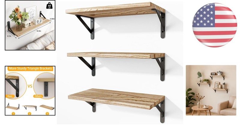 Beautiful Rustic Brown Floating Shelves for Wall - Maximize Your Space Elegantly gallery