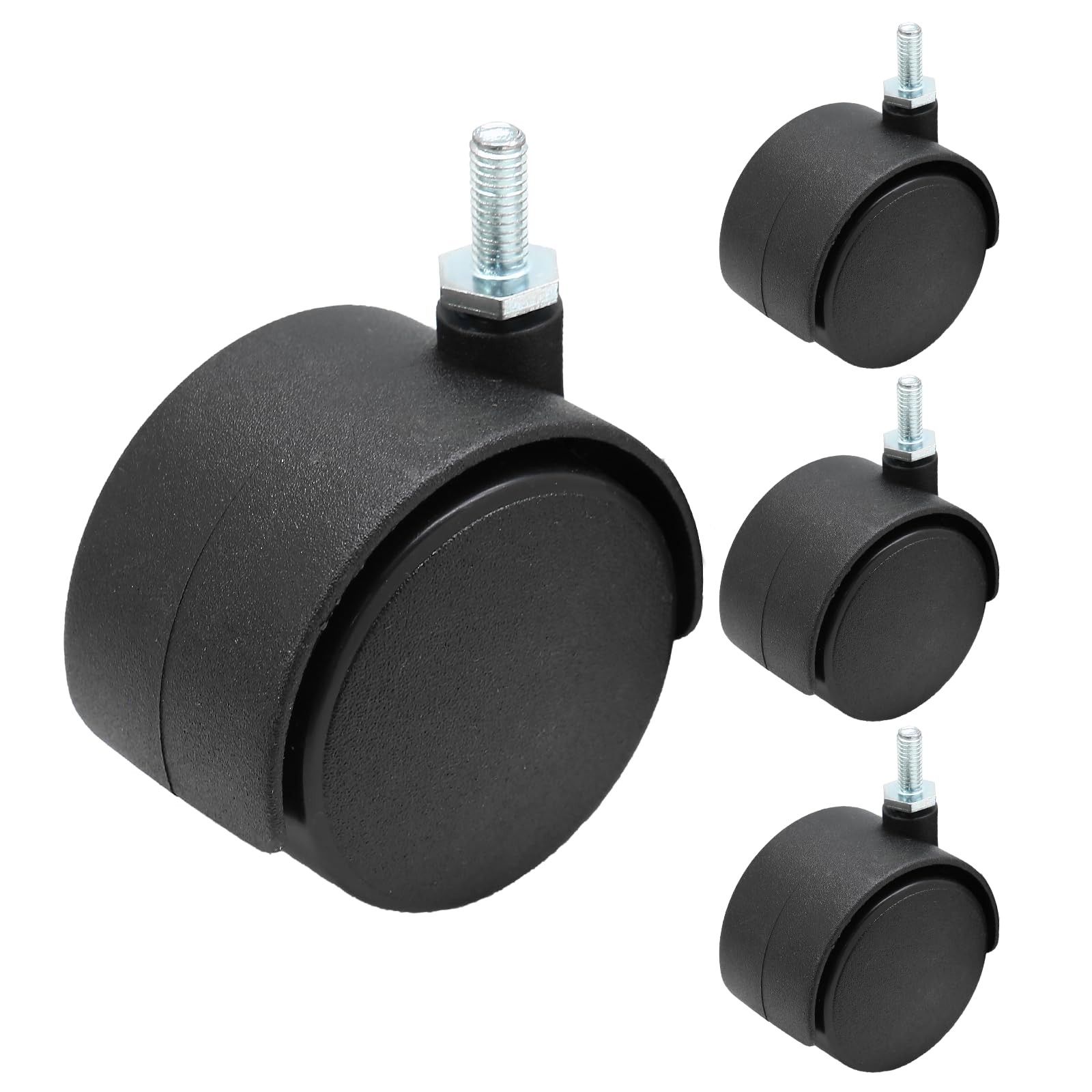Swivel Caster Wheels 4pcs 2 Inch M6 Threaded Stem Black Heavy Duty Nylon gallery