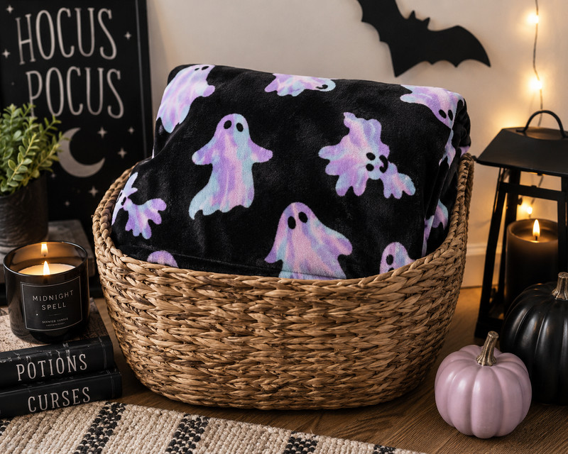 The Big One Ghost Haunting Plush Throw Blanket 60x72 Halloween Ghosts Bats Cats gallery