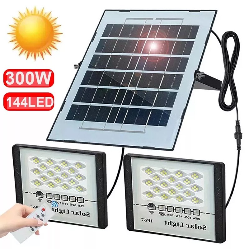 Solar Powered LED Double Head Floodlight Garage Shed Light Garden Indoor Outdoor gallery