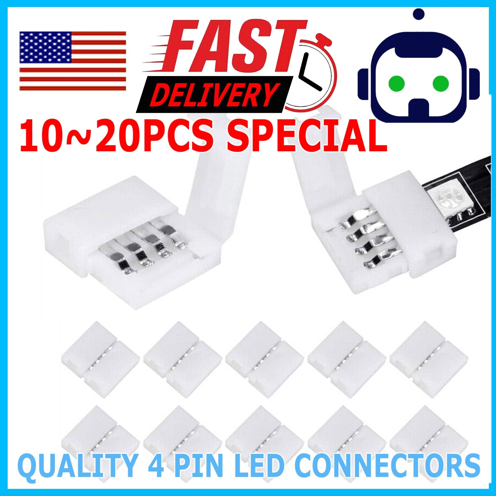 10 Pcs 10mm 4 pin Solderless Clip Coupler Connector for 5050 RGB LED Strip Light gallery