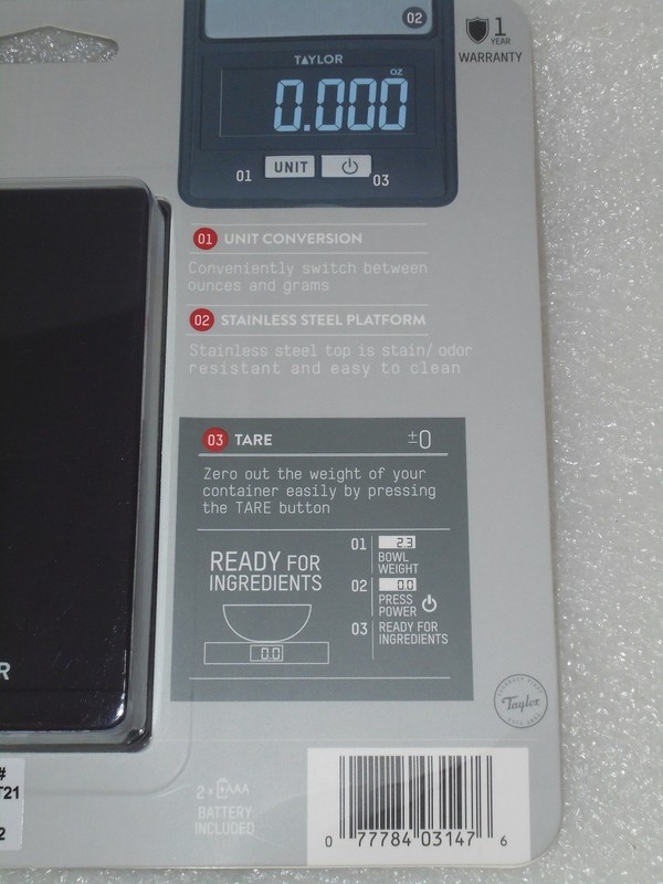 TAYLOR PRECISION PORTIONS DIGITAL KITCHEN SCALE, (16 oz/500 g) NEW MFG. SEALED! gallery
