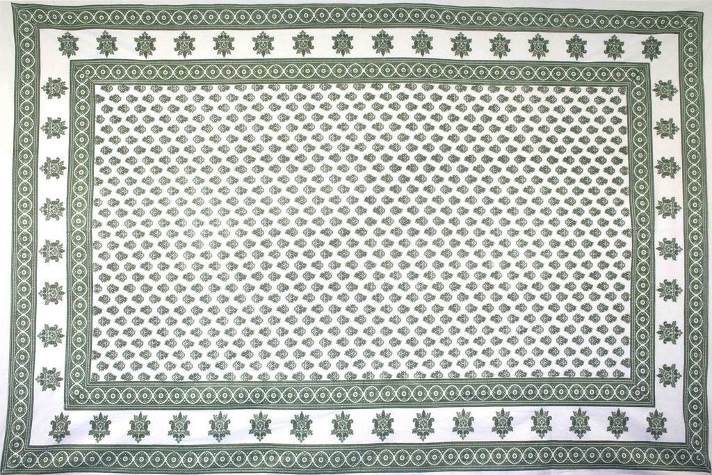 Handmade 100% Cotton Monotone Buti Floral Tapestry Tablecloth Spread Twin Green gallery
