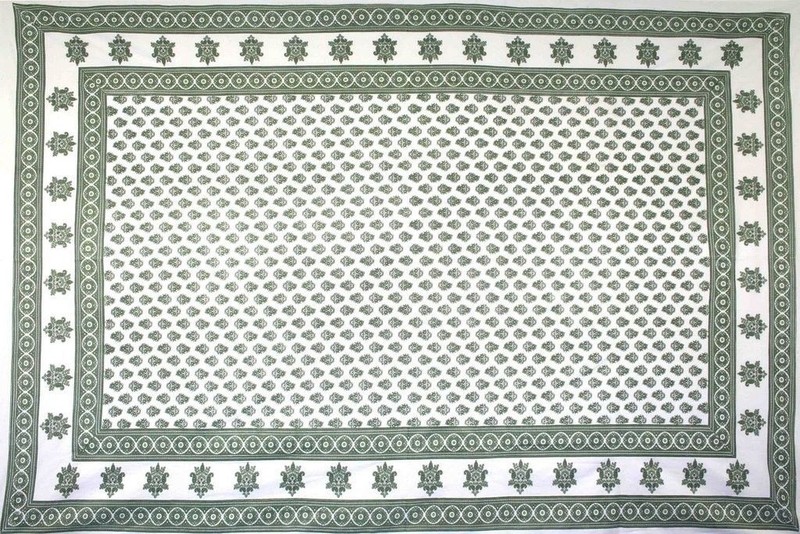 Handmade 100% Cotton Monotone Buti Floral Tapestry Tablecloth Spread Twin Green gallery