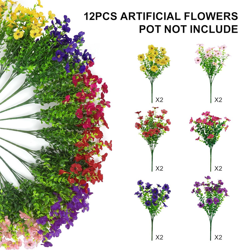Artificial Faux Flowers Plants for Outdoors Outside Spring Summer Decoration,12 gallery