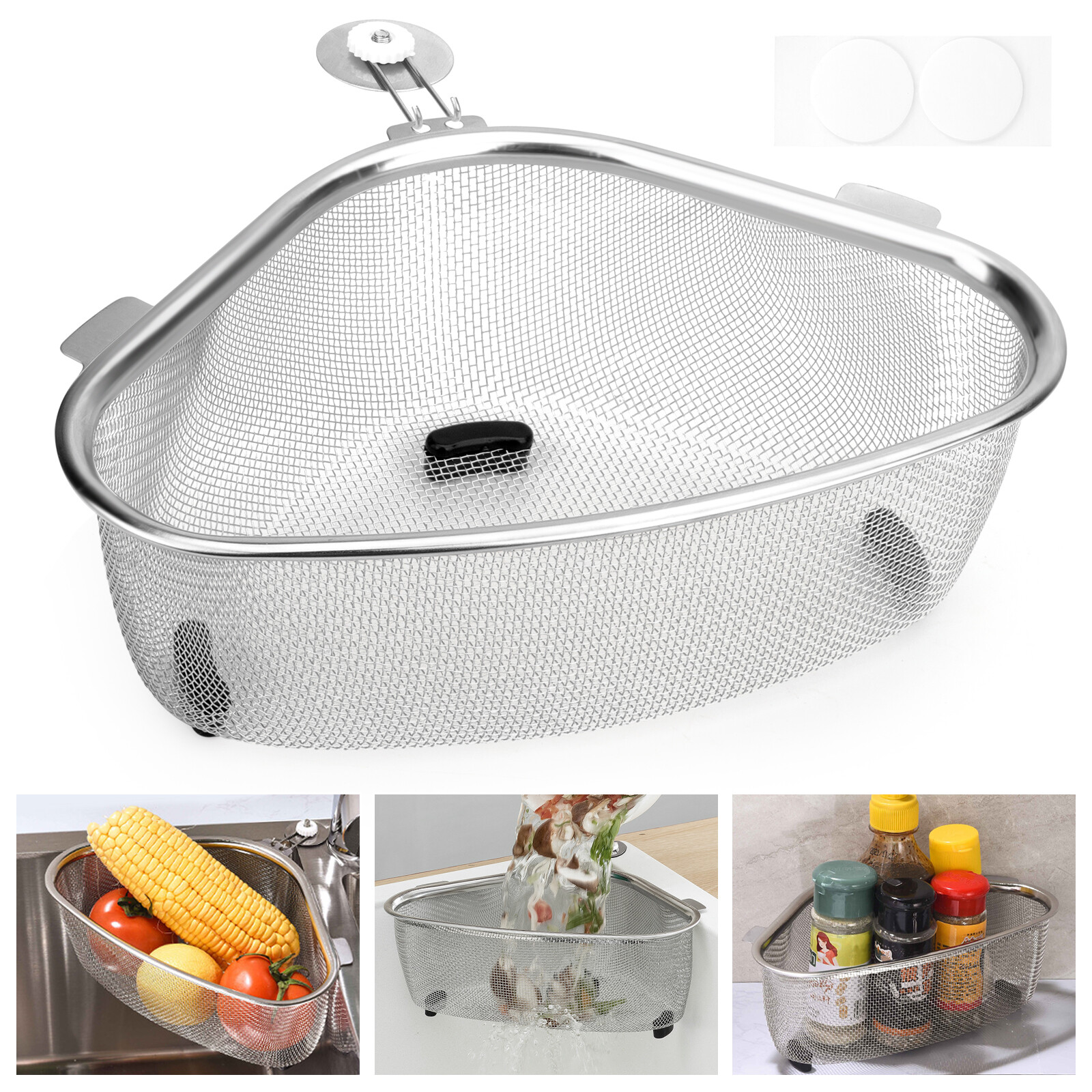 Kitchen Triangle Corner Sink Strainer, Stainless Steel Food Catcher Drain Basket gallery