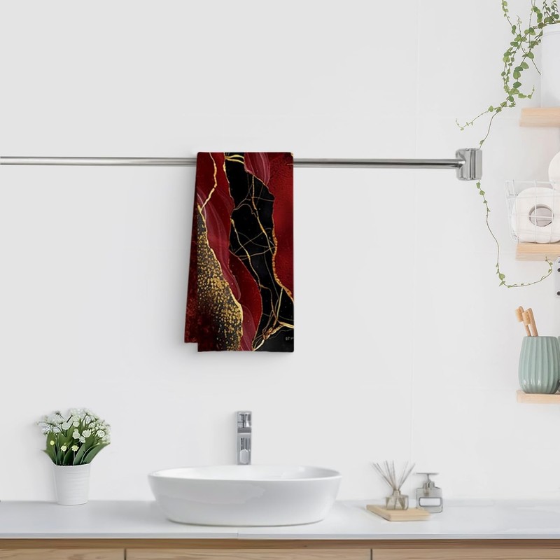 Black and Red Marble Kitchen Towels, 16 x 24 inches, Gold Red-1 gallery