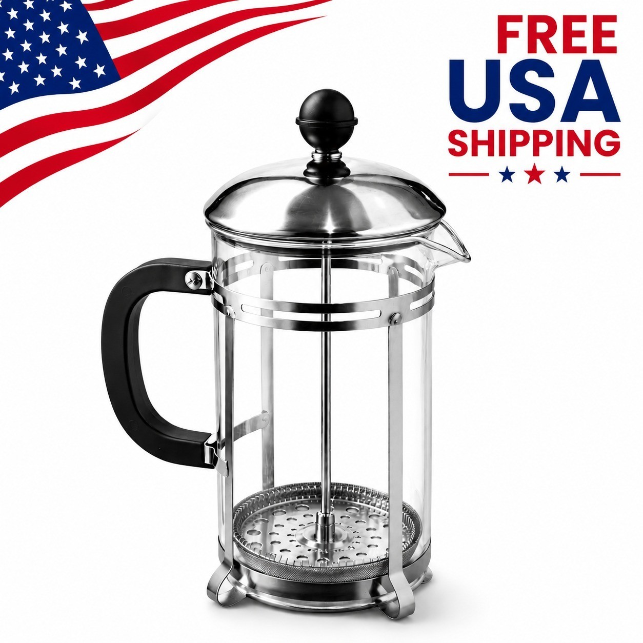 French Press Coffee Maker Classic Glass Stainless Steel Plunger 34oz gallery