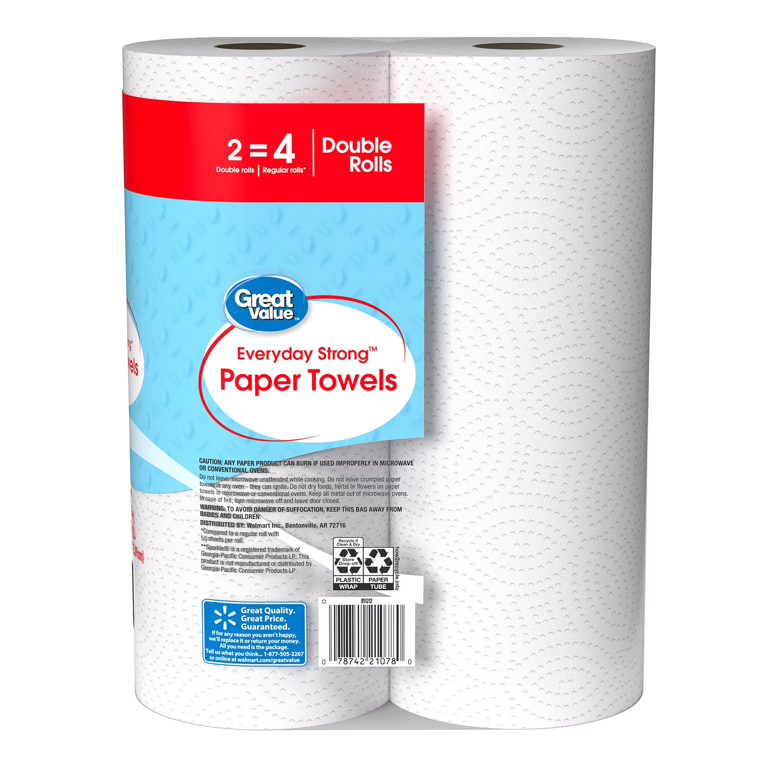 Great Value Everyday Strong Paper Towels, 2 Double Rolls gallery