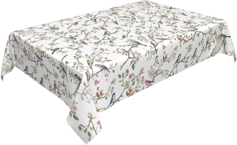 Spring Rectangular Tablecloth 60X84 Inch, Watercolor Floral Birds Summer Farmhou gallery