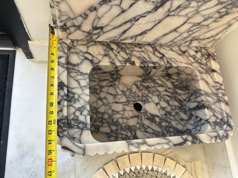 Premium Hand-Carved Marble Sink CUSTOM Wall-Mounted From Turkiye (Any size) gallery