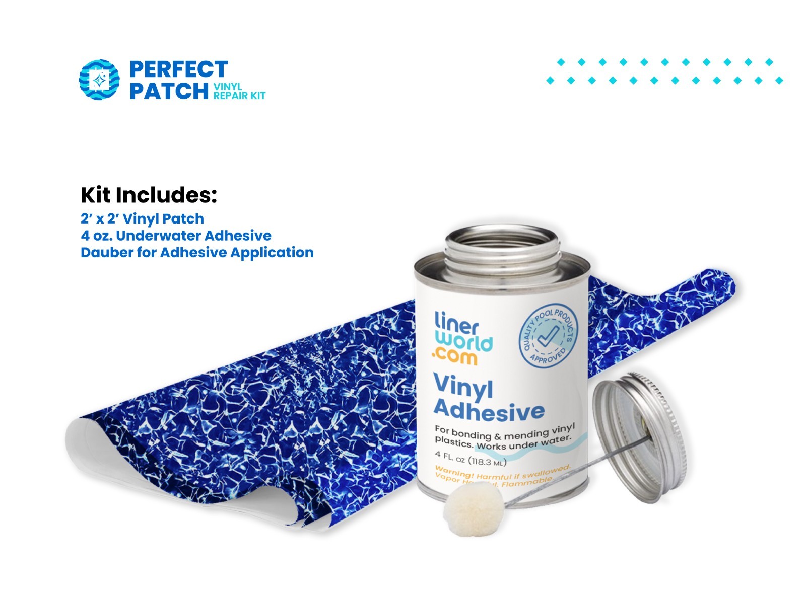 Pool Liner Patch & Repair Kit - 2'x2' Vinyl Patch + 4oz Glue - 3 Patterns! gallery