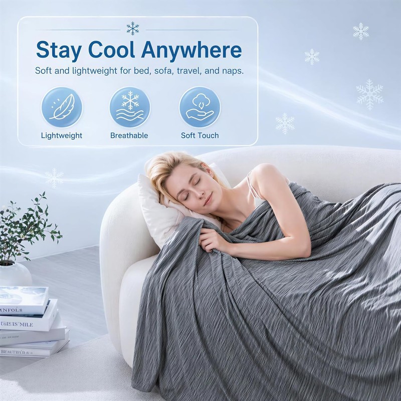 Lightweight Cooling Blanket Breathable Soft Cold Ice Throw For Hot Sleepers Bed gallery