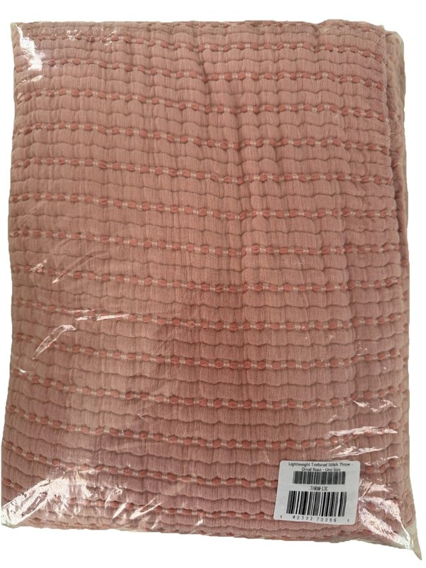 BROOKLINEN Lightweight Textured Stitch 100% Cotton Throw. Dried Rose.Orig.-$189 gallery