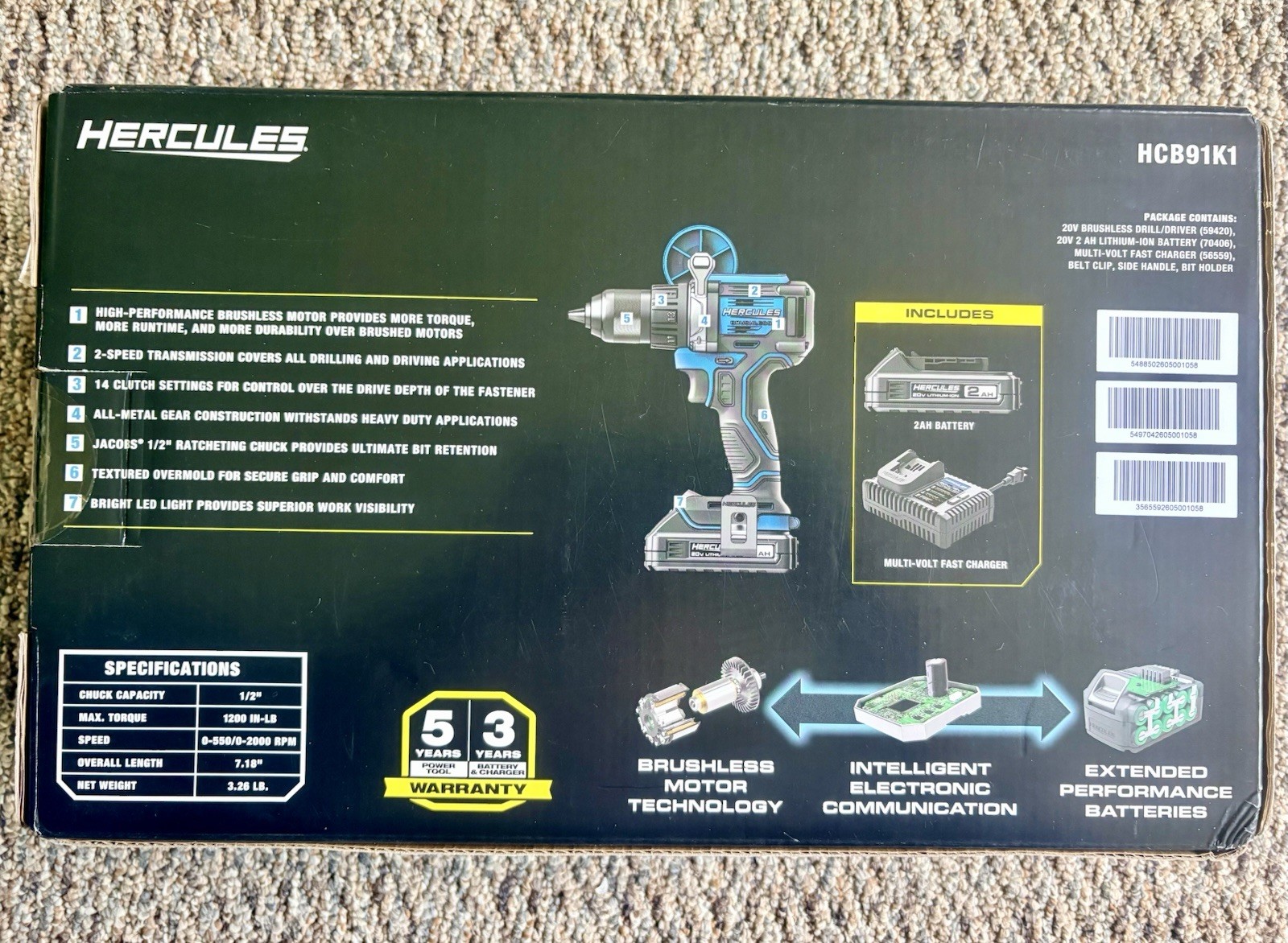 HERCULES 20V Brushless 1/2in Keyless Drill/Driver Kit HCB91K1 2Ah+Chgr gallery